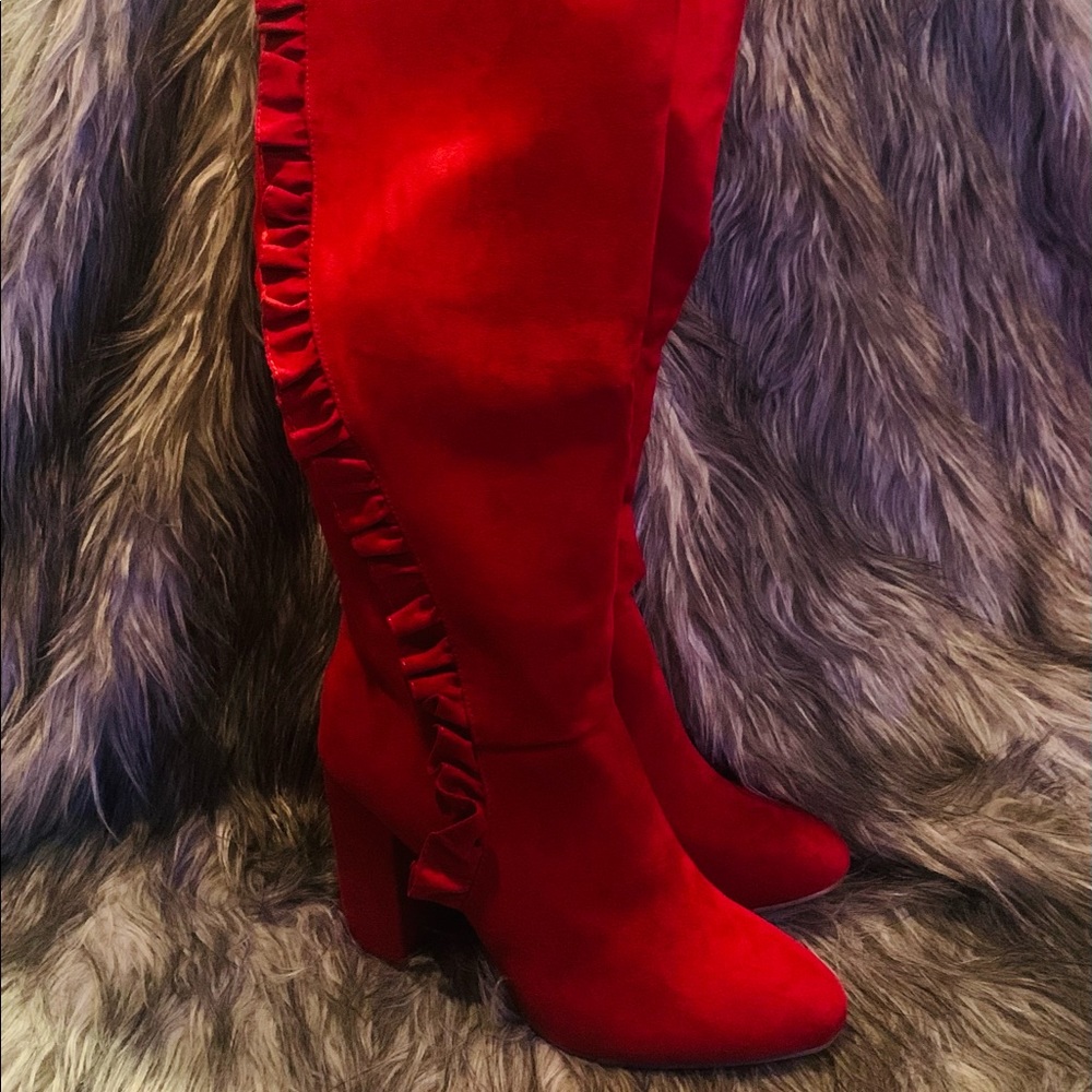 Tall Red Suede Boots